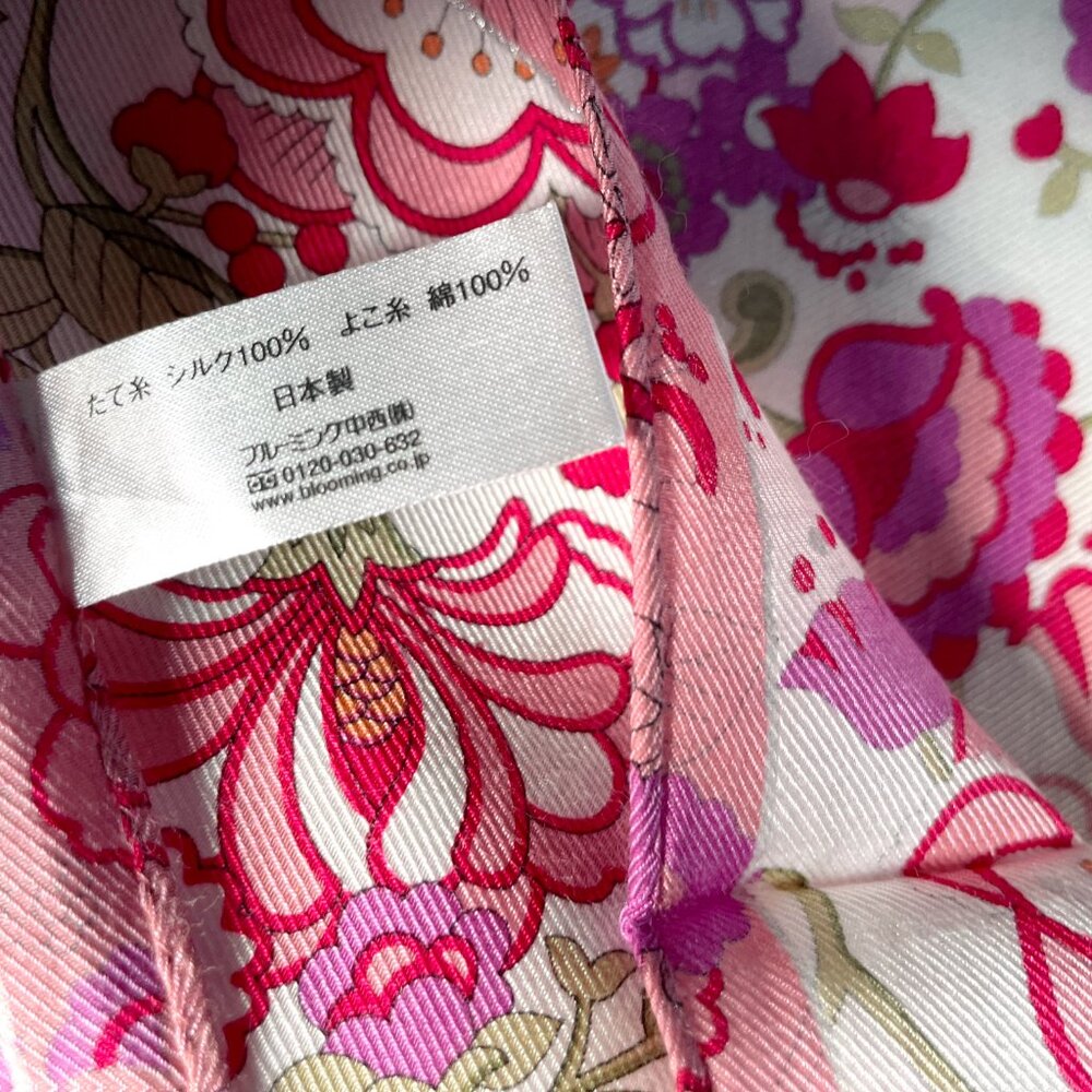 Anna Sui Pink Floral Cotton Scarf 22” Square Metallic Thread Boho Romantic - Picture 4 of 14